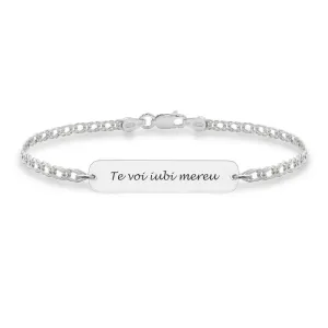 Bratara barbateasca lant placuta 33 mm personalizata gravura text Argint 925 Premium (lant Curbed)