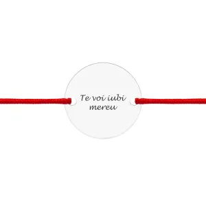 Bratara Argint, snur si banut, personalizata text predefinit (19 mm)