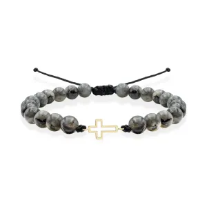Bratara Aur 14K Premium barbati, reglabila - labradorit si cruce (12 mm)