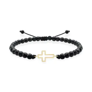 Bratara Aur 14K Premium barbati, reglabila - onix fatetat si cruce (12 mm)