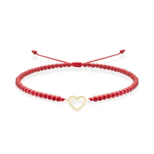 Bratara Aur 14K Premium dama, reglabila - coral rosu si inima (14 mm)