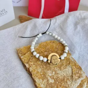 Bratara Aur barbati,discuri cu zirconiu negru, pietre semipretioase howlit si banut, personalizata cu poza (20 mm)