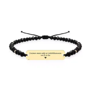 Bratara Aur barbati, mix onix fatetat, bilute si placuta, personalizata (33 mm)