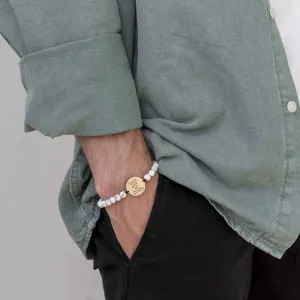 Bratara Aur 14K Premium barbati, pietre semipretioase howlit alb si banut mare, personalizata (20 mm)