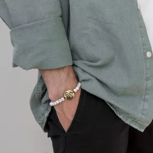 Bratara Aur 14K Premium barbati, pietre semipretioase howlit alb si banut mare, personalizata cu poza (20 mm)