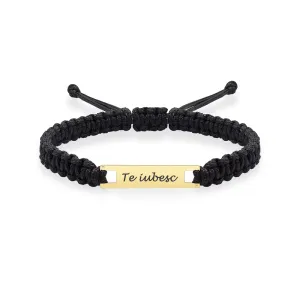 Bratara Aur 14K Premium barbati, snur gros impletit si placuta, personalizata (25 mm)