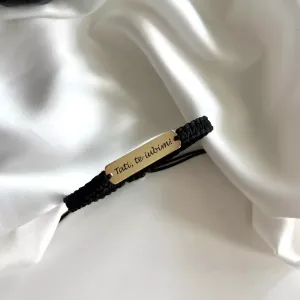 Bratara Aur 14K Premium barbati, snur gros impletit si placuta, personalizata (33 mm)