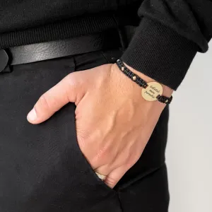 Bratara Aur 14K Premium de barbati, snur impletit cu bilute si banut mare, personalizata (22 mm)