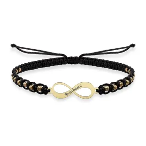 Bratara Aur 14K Premium barbati, snur impletit cu bilute si infinit mare, personalizata (18 mm)