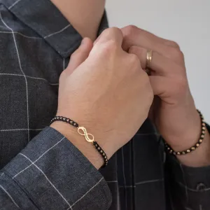 Bratara Aur 14K Premium barbati, snur impletit cu bilute si infinit mare, personalizata (18 mm)