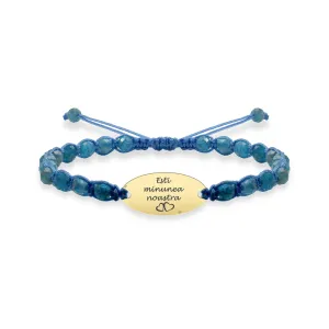 Bratara Aur 14K Premium bebe baietel, pietre semipretioase apatit albastru si oval mediu, personalizata (15 mm)