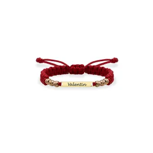 Bratara Aur 14K Premium bebe si copil baietel, snur impletit cu bilute si placuta mica, personalizata (14 mm)