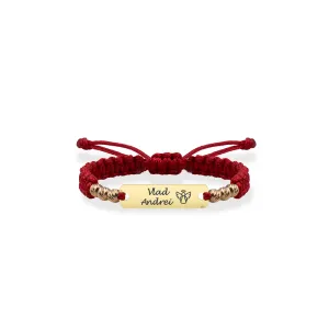 Bratara Aur 14K Premium bebe si copil baietel, snur impletit cu bilute si placuta medie, personalizata (16 mm)