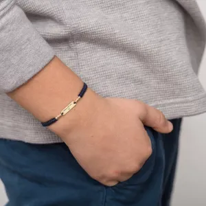 Bratara Aur 14K Premium bebe si copil baietel, snur impletit cu bilute si placuta medie, personalizata (16 mm)