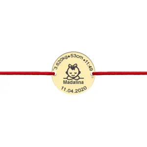 Bratara Aur 14K Premium de bebe si copil, snur ceasul bebelusului si banut mediu 15 mm, personalizat cu poza
