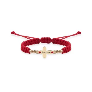 Bratara Aur 14K Premium bebelusi, snur impletit cu bilute si cruce mica, personalizata (10 mm)