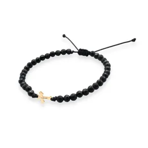 Bratara Aur, bilute onix si cruce, personalizata (12 mm)
