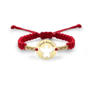 Bratara Aur 14K Premium copii, snur impletit cu bilute si banut mic ingeras, personalizata (10 mm)