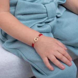 Bratara Aur 14K Premium copii, snur impletit cu bilute si banut mic ingeras, personalizata (10 mm)