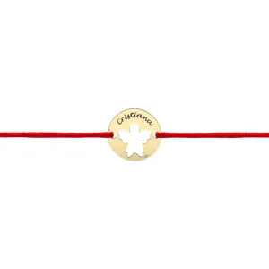 Bratara Aur 14K Premium copii, snur si banut mic ingeras, personalizata (10 mm)
