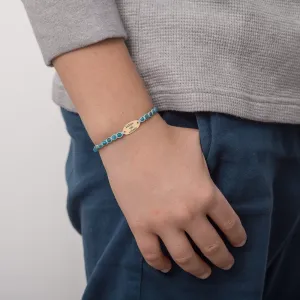 Bratara Aur 14K Premium copil baietel, pietre semipretioase apatit albastru si oval mediu, personalizata (15 mm)