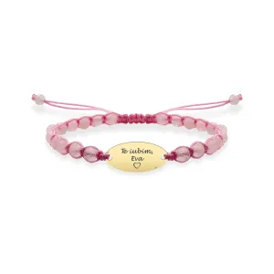 Bratara Aur 14K Premium copil fetita, pietre semipretioase cuart roz si oval mediu, personalizata (15 mm)