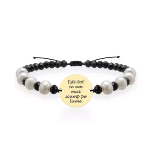 Bratara Aur dama, mix onix fatetat, perle si banut, personalizata (15 mm)