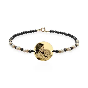 Bratara Aur dama, mix onix, perle, bilute si banut, personalizata cu poza (15 mm)