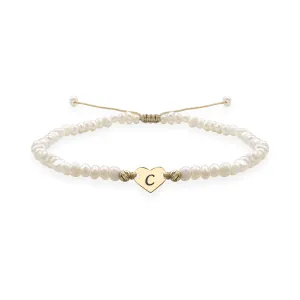 Bratara Aur 14K Premium dama, snur cu bilute, perle si inima, personalizata initiala (7 mm)