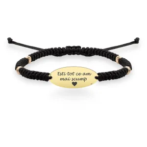 Bratara Aur 14K Premium dama, snur impletit tubular cu bilute si oval, personalizata (22 mm)