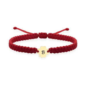 Bratara Aur dama, snur reglabil si trifoi, personalizata initiala (8 mm)