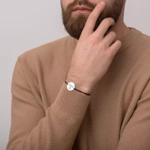 Bratara barbateasca Argint 925 Premium, snur si banut mare, personalizata (19 mm)