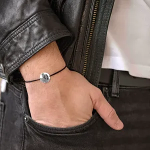 Bratara barbateasca Argint 925 Premium, snur si banut mediu, personalizata cu poza (14.5 mm)