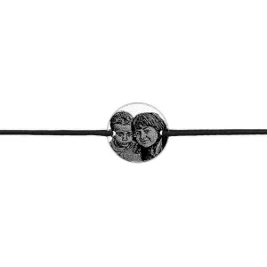 Bratara barbateasca Argint 925 Premium, snur si banut mediu, personalizata cu poza (14.5 mm)