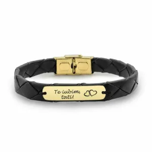 Bratara barbateasca eleganta piele Nappa placuta 33 mm personalizata gravura text Aur 14K Premium (inchizatoare inox)