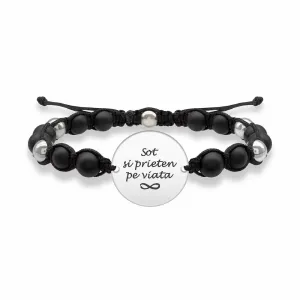 Bratara barbateasca mix bilute onix si Argint 925 Premium, banut mare personalizat gravura text (19 mm)