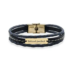 Bratara barbateasca mix piele cusuta si placuta 25 mm, Aur 14K Premium , personalizata (inchizatoare inox clips)
