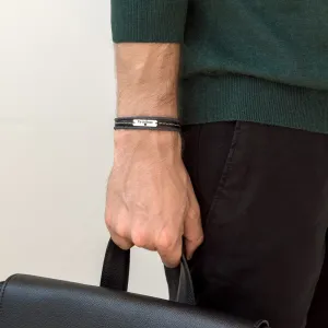 Bratara barbateasca mix piele cusuta si placuta 25 mm, Aur 14K Premium , personalizata (inchizatoare inox clips)