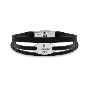 Bratara barbateasca mix piele, oval 22 mm, Argint 925 Premium, personalizata (inchizatoare inox clips)