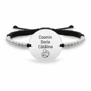 Bratara barbateasca snur impletit si bilute banut 22 mm personalizat gravura text Argint