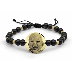 Bratara Aur14K Premium barbat, mix bilute onix si banut mare, personalizata cu poza (20 mm)