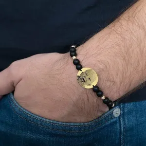 Bratara Aur14K Premium barbat, mix bilute onix si banut mare, personalizata cu poza (20 mm)