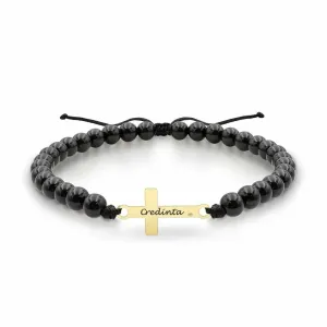 Bratara barbat din Aur 14K Premium, personalizata cu cruce mediu medie gravata (16 mm)