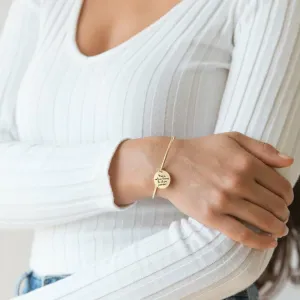 Bratara fixa rotunda pandantiv banut mare 17 mm personalizata gravura text Argint 925 Premium