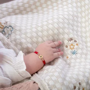 Bratara bebe din Aur 14K Premium, cu snur reglabil si personalizata cu banut mic gravat (10 mm)