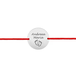 Bratara Argint 925 Premium bebe, snur rosu reglabil si banut mic, personalizat cu text (14.5 mm)