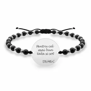 Bratara barbateasca snur mix onix si bilute banut mare 22 mm personalizat gravura text Argint 925 Premium