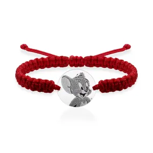 Bratara copii Argint 925 Premium, personaj desene, snur impletit si banut mediu, personalizata (14.5 mm)