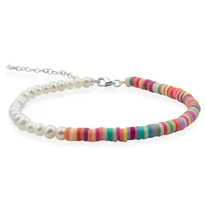 Bratara de picior, Argint 925 Premium, mix discuri argila si perle