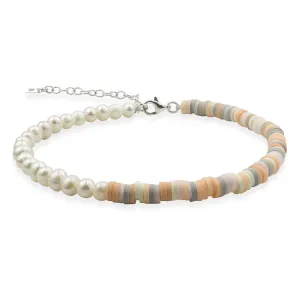 Bratara de picior, Argint 925 Premium, mix discuri nude argila si perle